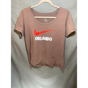 Orlando Nike‎ Shirt Women Medium Brown Logo Spell Out Ladies.